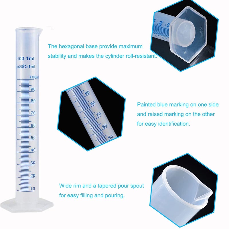 GRRONZEE 10Pack 100ml Plastic Graduated Cylinder, Plastic Measuring Cylinder Set, 2-Sided Marking Lab Cylinders, Clear Science Measuring Cylinder for Home and School Science, Laboratory Supplies - Image 3